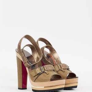 Platform Slingback Sandals in Metallic Taupe